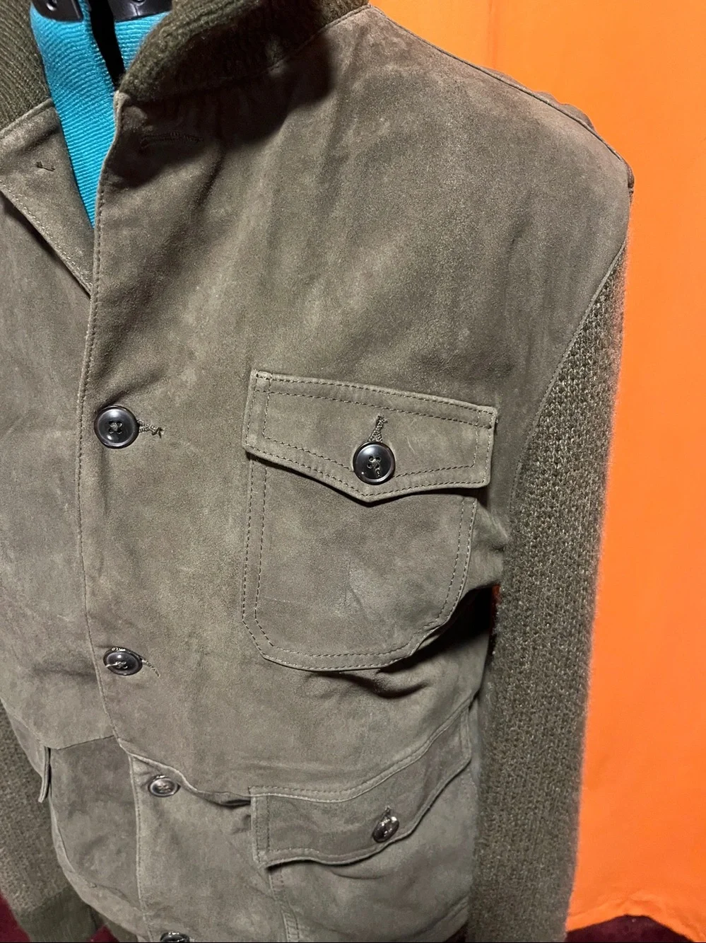 Polo Ralph Lauren hybrid suede skeet jacket in olive green.